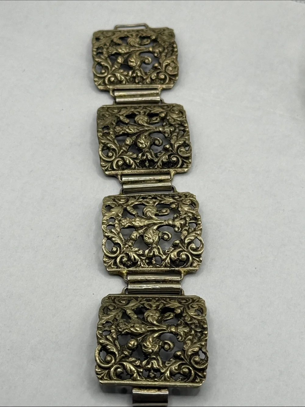 Vintage huge gorgeous open Ornate Brass-Tone Filigree art nouveau Bracelet wowza